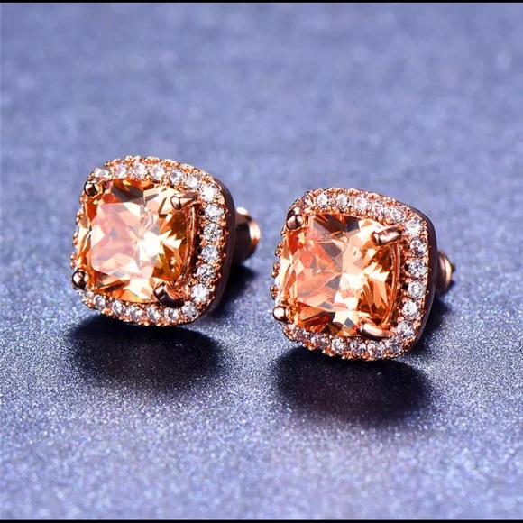Rose Gold Halo Stud Earrings - Picture 2 of 5